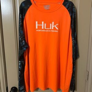 Huk Performance Fishing Men's Orange Black Long Sleeve Shirt size XXXL 3XL
